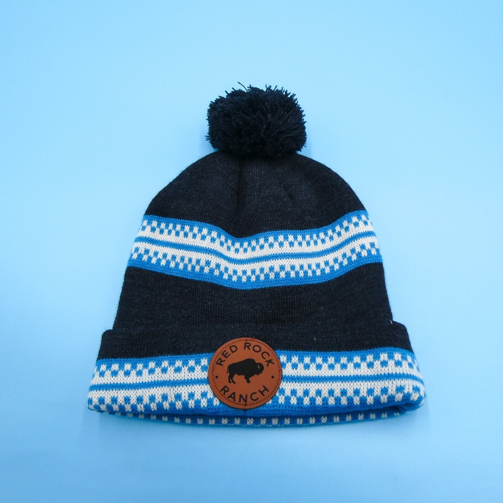 Ouray Beanie Hat Adult One Size Red‎ Rock Ranch Black Blue Pom Pom Acrylic Knit